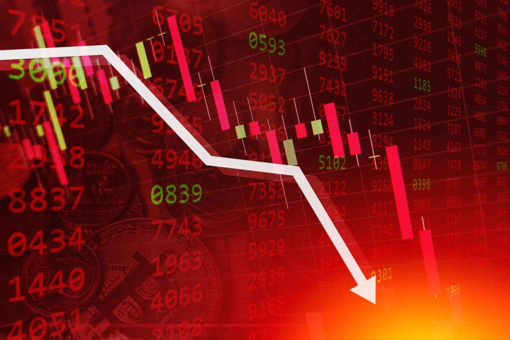 economic-crisis-stock-chart-falling-down-business-global-money-bankruptcy-1-1024x683 SENSEX DOWN BY 1264 POINTS "Financial Crashes Unleashed: Sensex, Nifty, BankNifty Plummet in Abrupt Tailspin, Stirring Unprecedented Market Mayhem"